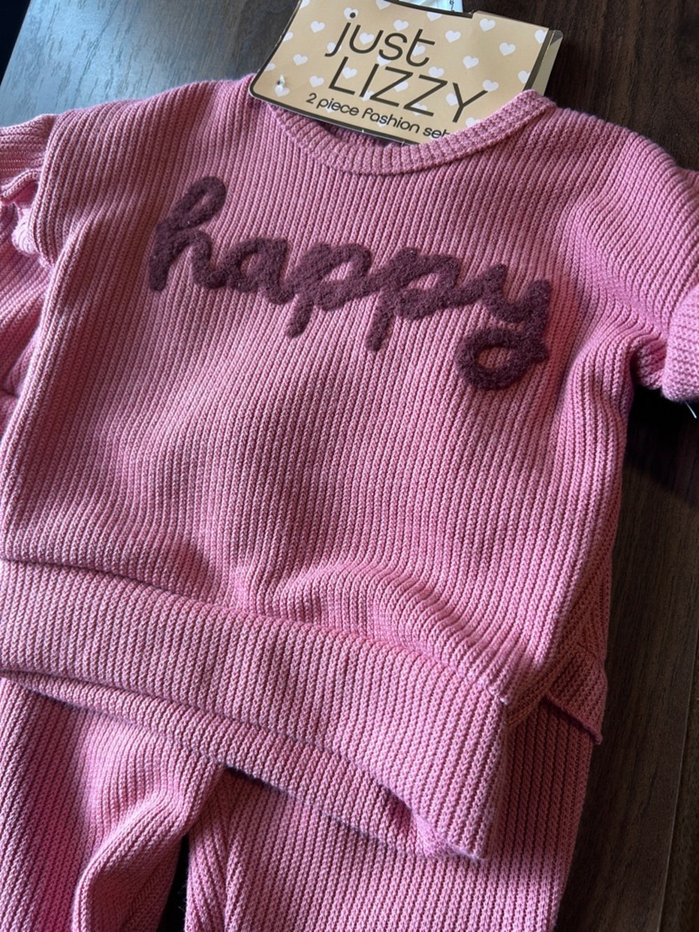 Kids Pink 'Happy' Ribbed Matching Set by - Picture 11 of 11